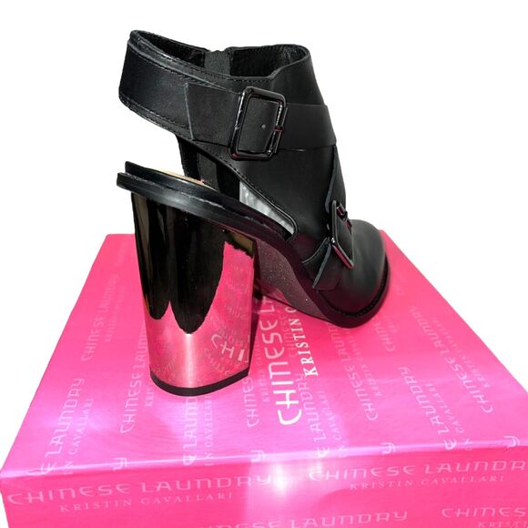 Chinese Laundry Womens Booties Remi Mirror Heeled Black Silver Party Size 9 - Picture 2 of 15